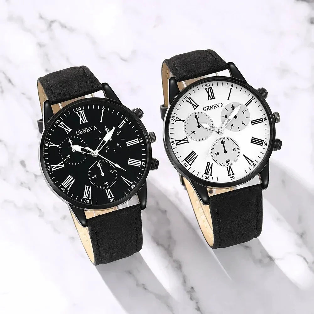 NNEOBA Couple Leather Quartz Watches Set