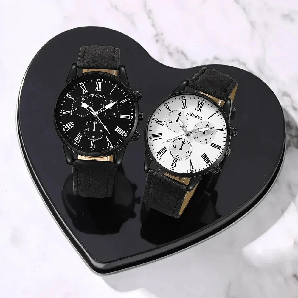 NNEOBA Couple Leather Quartz Watches Set