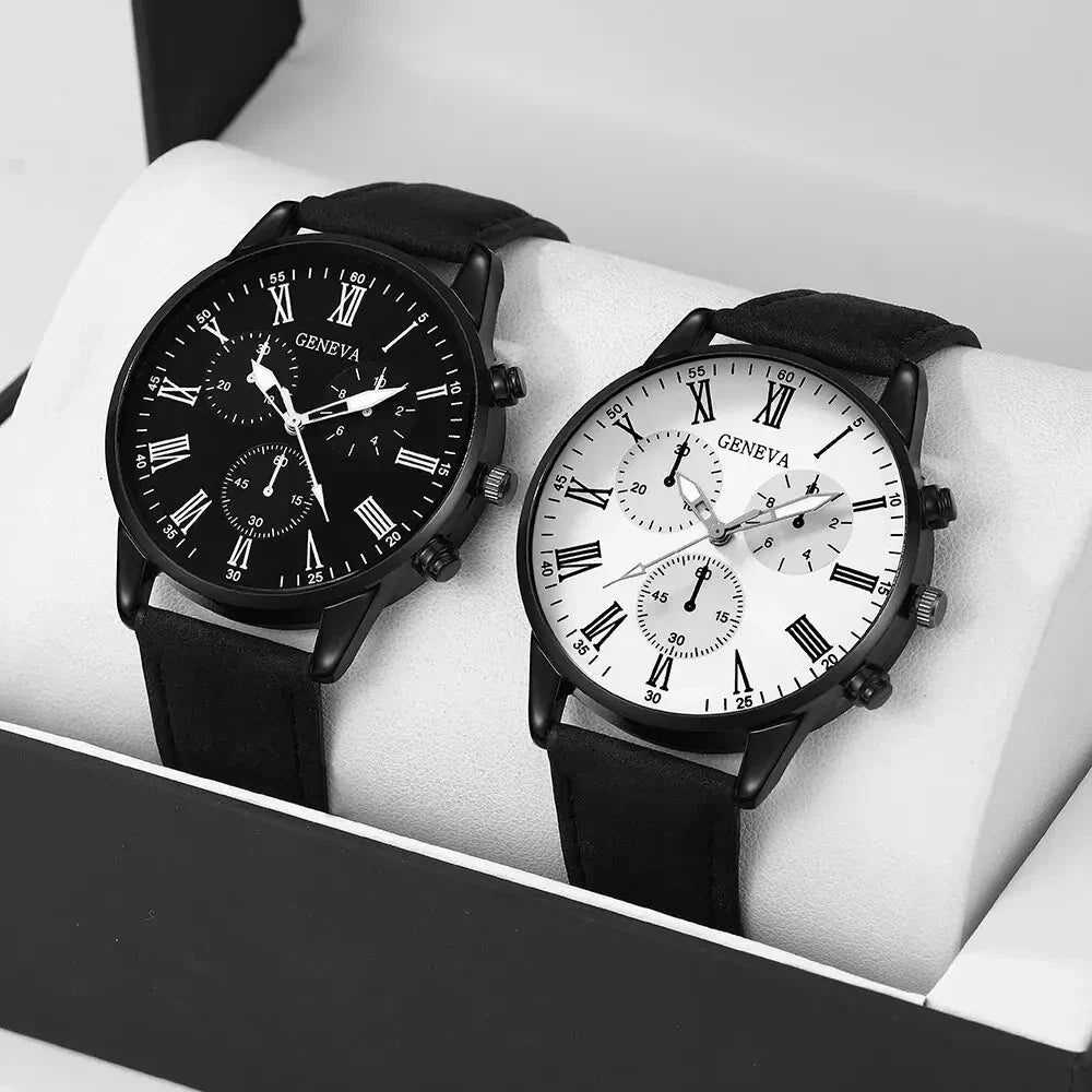 NNEOBA Couple Leather Quartz Watches Set