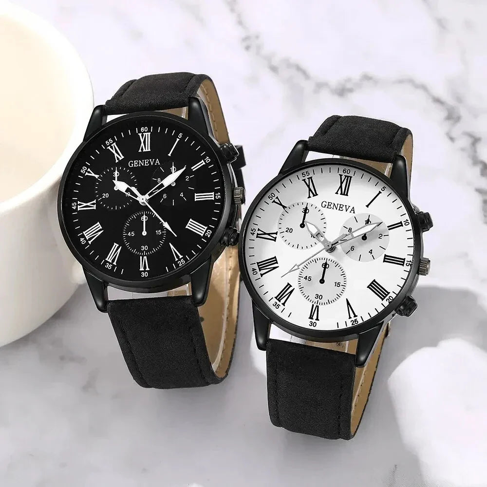 NNEOBA Couple Leather Quartz Watches Set