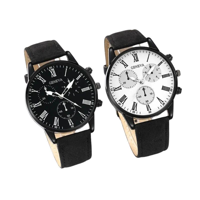 NNEOBA Couple Leather Quartz Watches Set